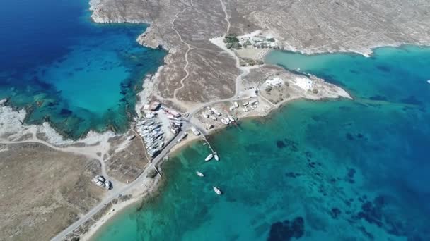 Piperi Beach Naoussa Paros Island Cyclades Greece Aerial View — Stock Video