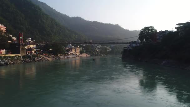 Staden Rishikesh Staten Uttarakhand Indien Sett Från Himlen — Stockvideo