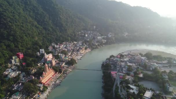 Ciudad Rishikesh Estado Uttarakhand India Visto Desde Cielo — Vídeos de Stock