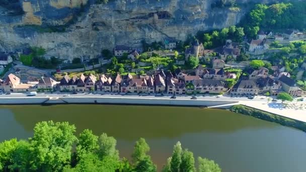 Pueblo Roque Gageac Perigord Francia Visto Desde Cielo — Vídeo de stock