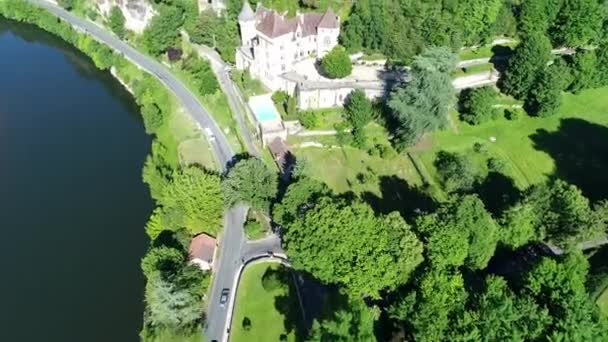 Landsbyen Roque Gageac Perigord Frankrig Set Fra Himlen – Stock-video
