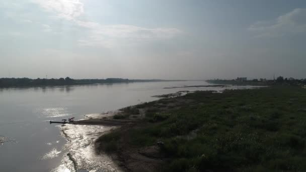 Río Mekong Borde Ciudad Vientiane Laos Visto Desde Cielo — Vídeo de stock