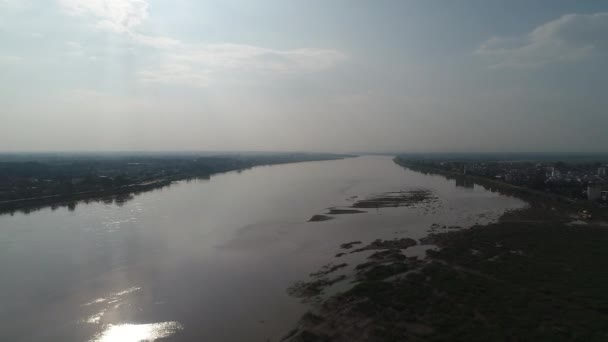Řeka Mekong Okraji Města Vientiane Laosu Spatřena Oblohy — Stock video