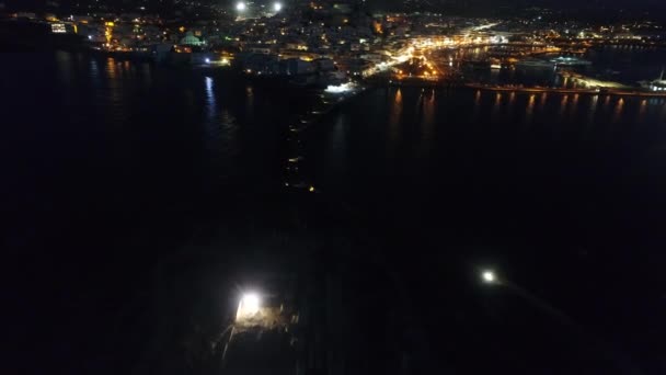 Naxos Île Marina Dans Les Cyclades Grèce Vue Aérienne Nuit — Video