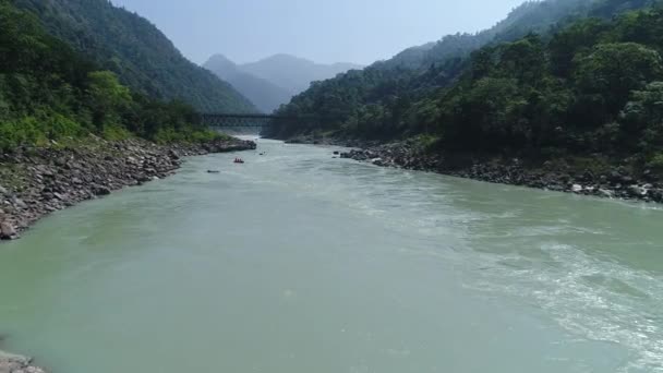 Ganges Floden Tæt Rishikesh Staten Uttarakhand Indien Fra Himlen – Stock-video