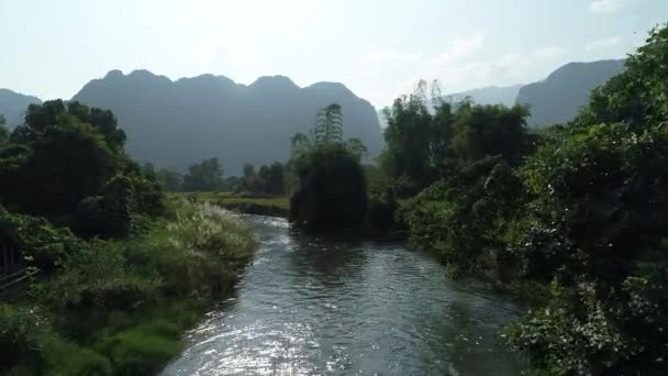 Nam Song Floden Nära Vang Vieng Stad Laos Sett Från — Stockvideo