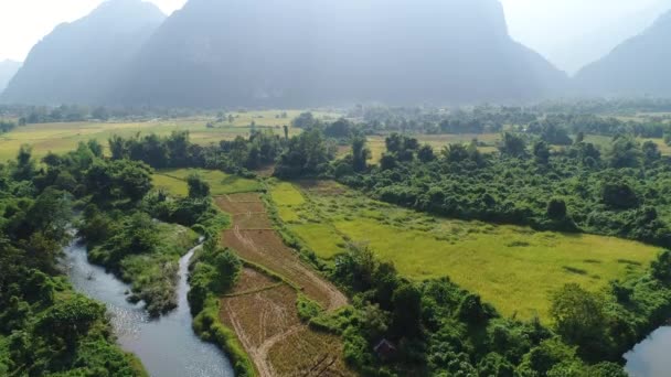 Paisagem Torno Cidade Vang Vieng Laos Visto Céu — Vídeo de Stock