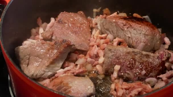 Préparation Traditionnel Boeuf Bourgogne Vin Rouge Bourgogne — Video