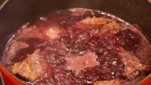 Préparation Traditionnel Boeuf Bourgogne Vin Rouge Bourgogne — Video