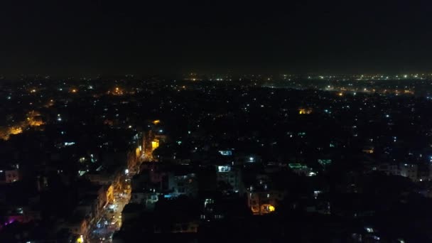 New Delhi Stad Natten Indien Sett Från Himlen — Stockvideo