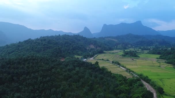 Paisaje Natural Cerca Ciudad Vang Vieng Laos Visto Desde Cielo — Vídeo de stock