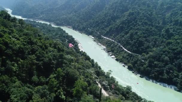 Floden Ganges Nära Rishikesh Uttarakhand Indien Sett Från Himlen — Stockvideo