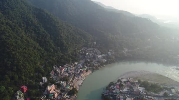 Staden Rishikesh Staten Uttarakhand Indien Sett Från Himlen — Stockvideo