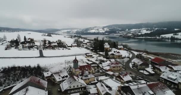 Satul Saint Point Lac Din Doubs Franța Văzut Cer — Videoclip de stoc