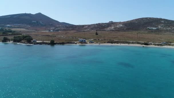 Stranden Piperi Naoussa Paros Grekland Med Utsikt Över Luften — Stockvideo