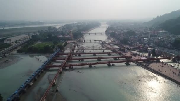 Ciudad Haridwar Estado Uttarakhand India Visto Desde Cielo — Vídeo de stock