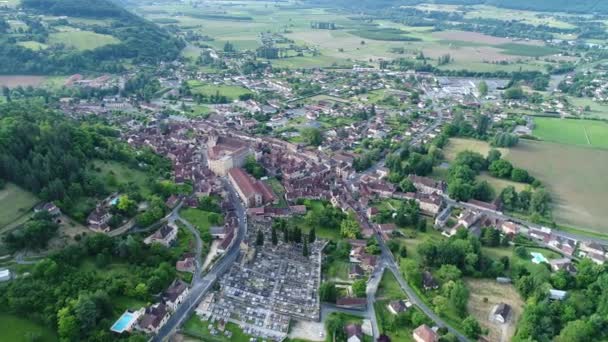 Vesnice Saint Cyprien Perigordu Francii Spatřena Oblohy — Stock video