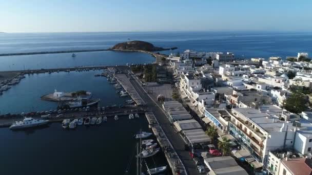 Port Chora Island Naxos Cyclades Greece Aerial View — Stock Video