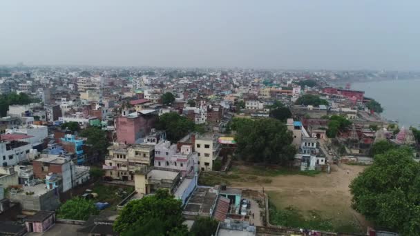 Cidade Varanasi Benares Uttar Pradesh Índia Vista Céu — Vídeo de Stock