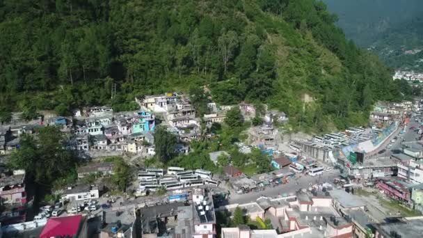 Ciudad Uttarkashi Estado Uttarakhand India Visto Desde Cielo — Vídeo de stock