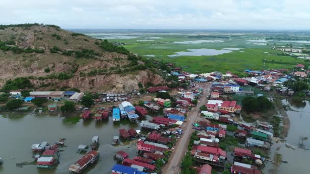 Granja Pueblo Pesquero Cerca Siem Reap Camboya Visto Desde Cielo — Vídeos de Stock