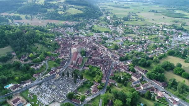 Vesnice Saint Cyprien Perigordu Francii Spatřena Oblohy — Stock video