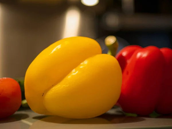 Yellow red green pepper with zucchini and eggplant