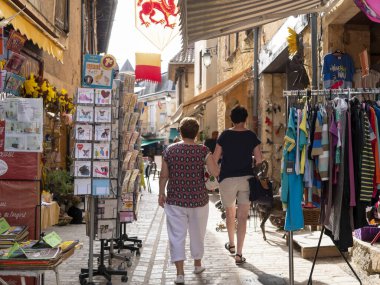 Two women in the rue de Belves in Perigord France