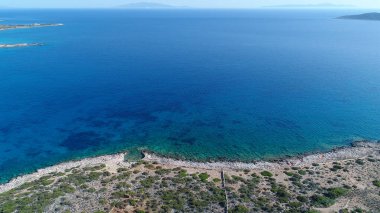 Yunanistan 'ın Kiklad adasındaki Naxos adasındaki Aliko plajı gökyüzünden görüldü
