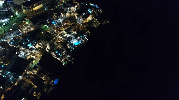 Cidade Akrotiri Ilha Santorini Cíclades Grécia Vista Aérea Noturna — Fotografia de Stock