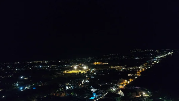 Ciudad Akrotiri Isla Santorini Cícladas Grecia Vista Aérea Nocturna —  Fotos de Stock