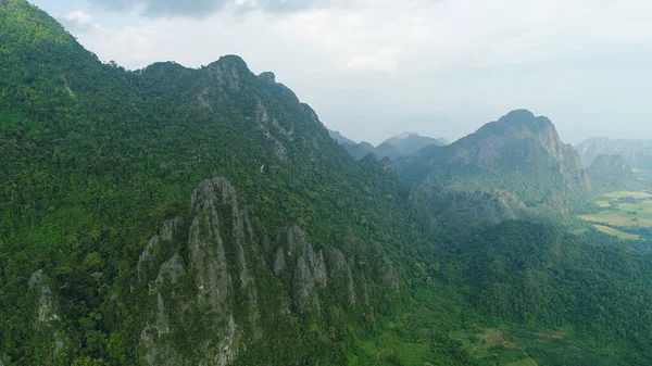 Krajobraz Wokół Miasta Vang Vieng Laosie Widziany Nieba — Zdjęcie stockowe