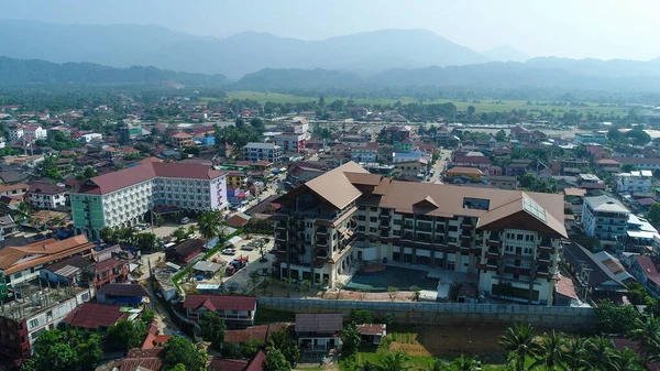 Vang Vieng Città Laos Visto Dal Cielo — Foto Stock