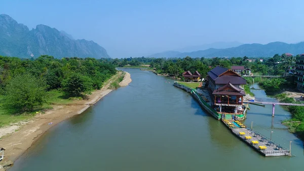 Vang Vieng Stadt Laos Vom Himmel Aus Gesehen — Stockfoto