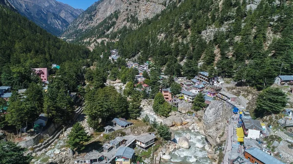 Hindistan Uttarakhand Eyaletindeki Gangotri Köyü Gökyüzünden Görüldü — Stok fotoğraf