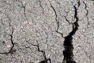 Macro, yoldaki beton asfalt çatlaklarına yakından bakıyor..