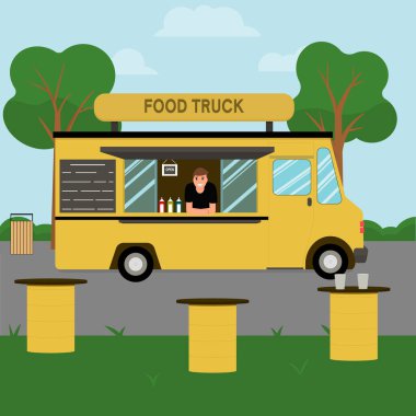 Yemek kamyonu. Düz vektör illüstrasyonu