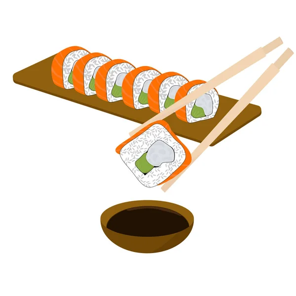 Set Rolls Sushi Flat Vector Illustration — Stock Vector