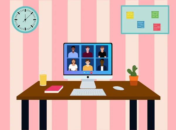 Videokonference Lidmi Pracovní Schůzka Konferenční Video Hovor Pracoviště — Stockový vektor