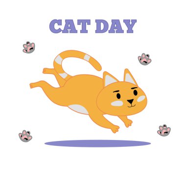 Uluslararası kedi günü. Kedi atlayışı. Düz vektör illüstrasyonu.