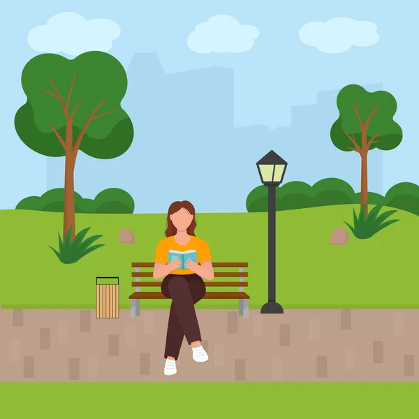 Mujer Leyendo Libro Parque — Vector de stock