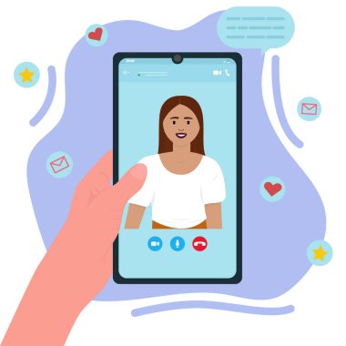 Çevrimiçi konuşma. Video görüşmesi. Düz vektör illüstrasyonu.