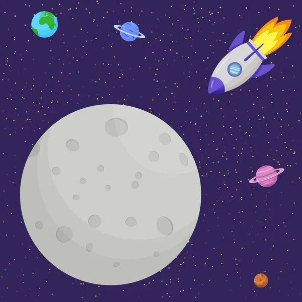 Fusée Vole Vers Lune Système Solaire Espace — Image vectorielle