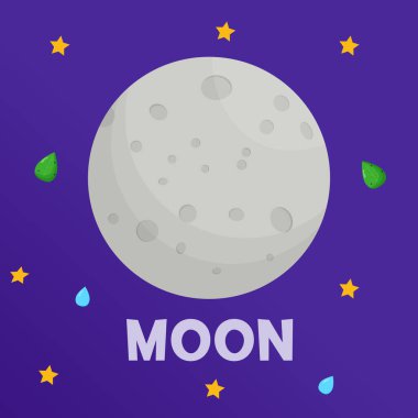 Ay. Güneş sistemindeki gezegenlerin türleri. Boşluk. Düz vektör illüstrasyonu.