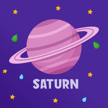 Satürn. Güneş sistemindeki gezegenlerin türleri. Boşluk. Düz vektör illüstrasyonu.