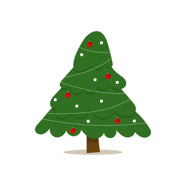 Karácsonyfa fa fa labdával és fa játékkal. Lapos vektor illusztráció — Stock Vector