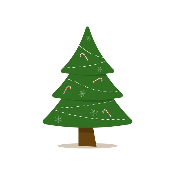 Ağaç topu ve ağaç oyuncağıyla Noel ağacı. Düz vektör illüstrasyonu — Stok Vektör