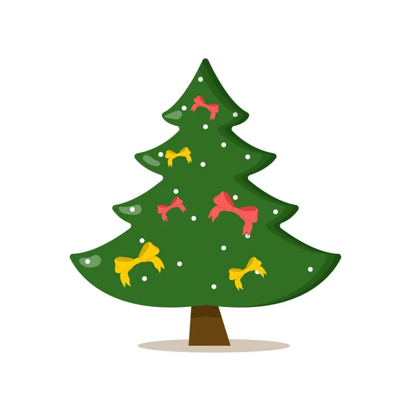 Julgran med trädboll och trädleksak. Platt vektor illustration — Stock vektor