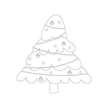 Ağaç topu ve ağaç oyuncağıyla Noel ağacı. Boya kitabı. Düz vektör illüstrasyonu