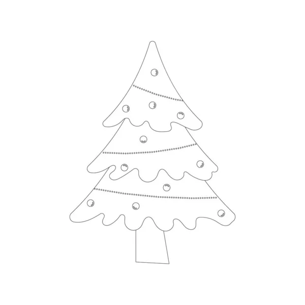 Julgran med trädboll och trädleksak. Färgbok. Platt vektor illustration — Stock vektor